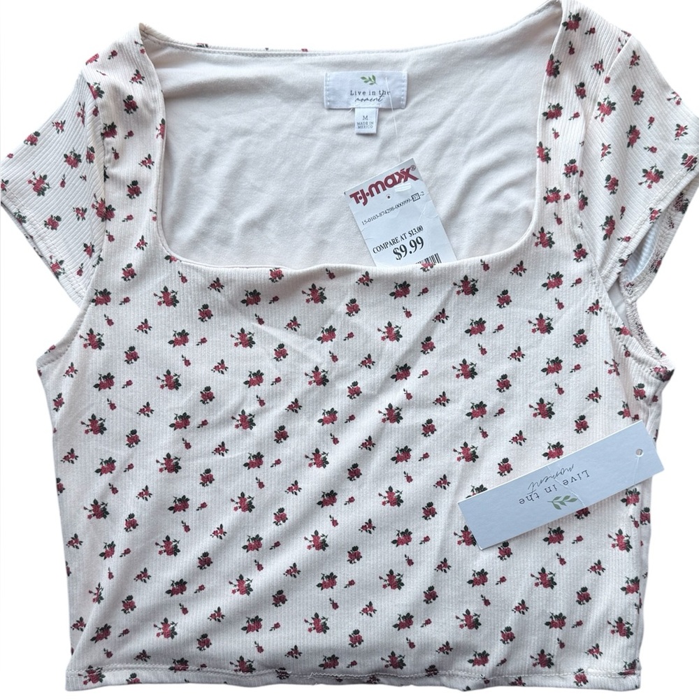 Floral Print Crop Top with Square Neck